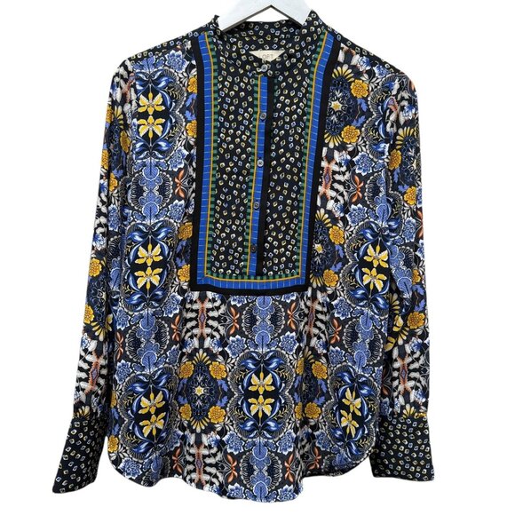 LOFT Tunic Blouse Size Small Blue Boho Floral Print Womens Top - Picture 1 of 8